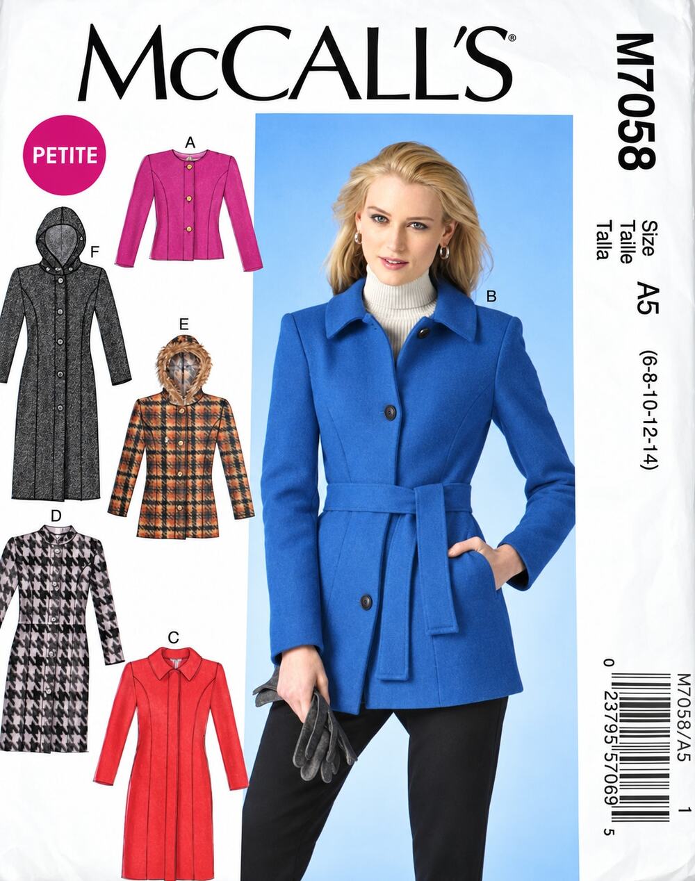 Misses/Misses Petite Jackets Coats Belt Sewing Pattern McCall's M7058 Size 6-14